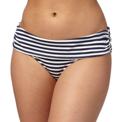 Navy striped print fold over bikini bottoms